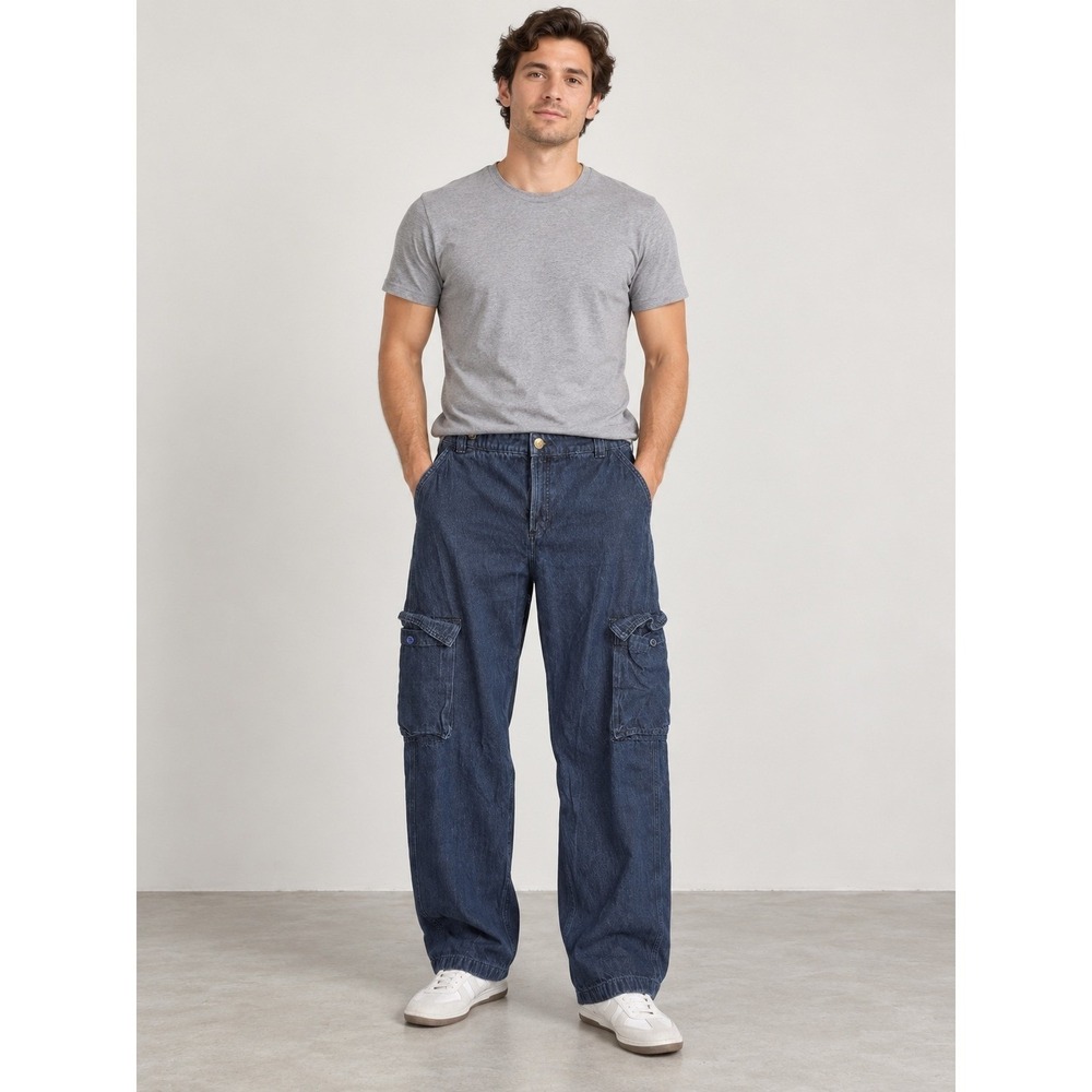 Everlane Women's 33R Blue Denim Cargo Pants Utility Straight Leg High Rise